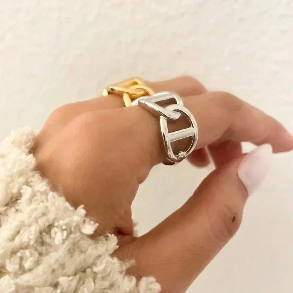 925 Sterling Silver Chunky Ring Thick Bold Chain Link Ring